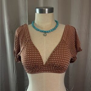 Xhilaration Brown Polka Dot Swim Top